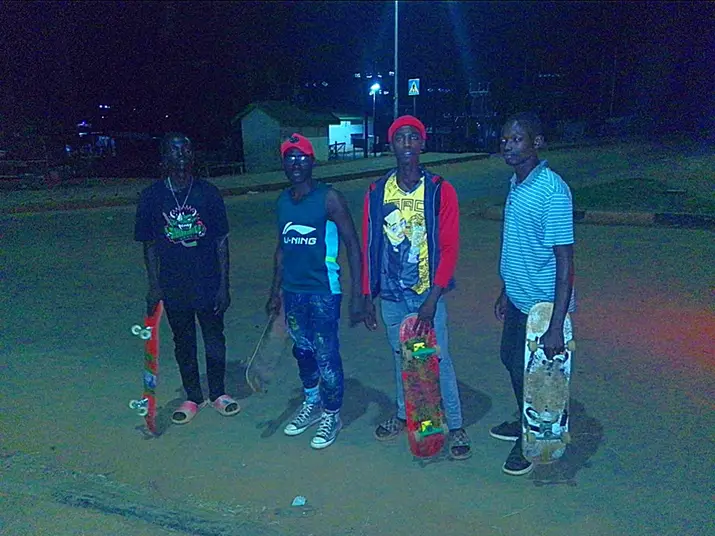 KiSS Skateboard members skating at Stanbic Street